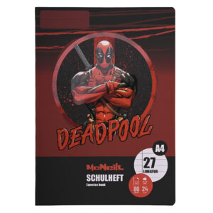 McNeill Schulheft DIN A4 mit Deadpool-Motiv, Lineatur 27, tintenfestes FSC®-Papier und robuster, glänzender Umschlag – perfekt für Schule & Fans