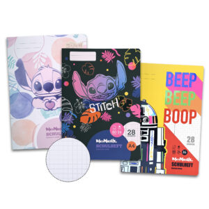 McNeill Schulheft DIN A4 mit Stitch-Motiv, Lineatur 27, tintenfestes FSC®-Papier und glänzender Umschlag – perfekt für Schule & Lilo-und-Stitch-Fans sowe R2-D2