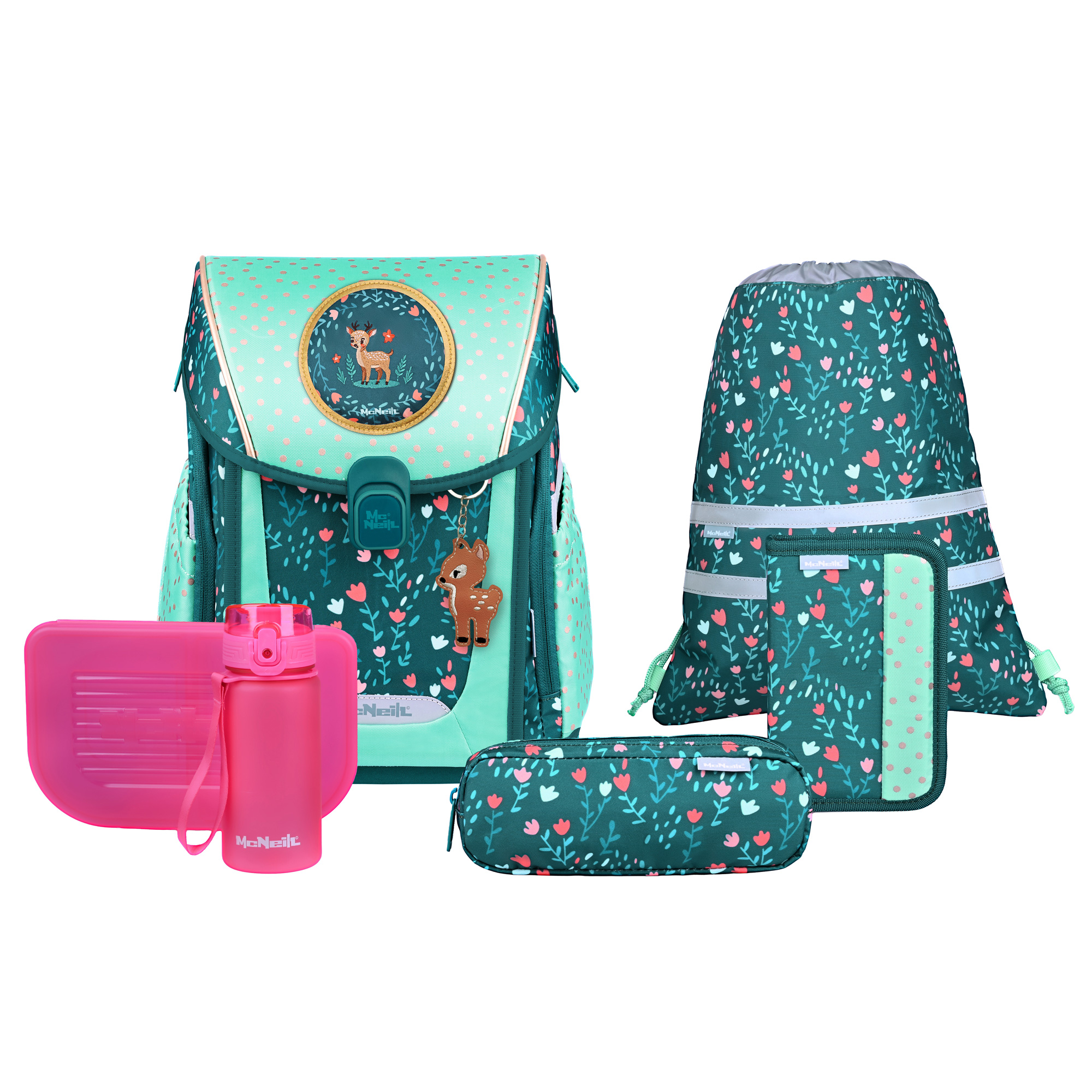 McNeill Primo Deary Schulranzen – 9-teiliges Set mit Brotdose, Trinkflasche & zwei McAddys – Bild 2
